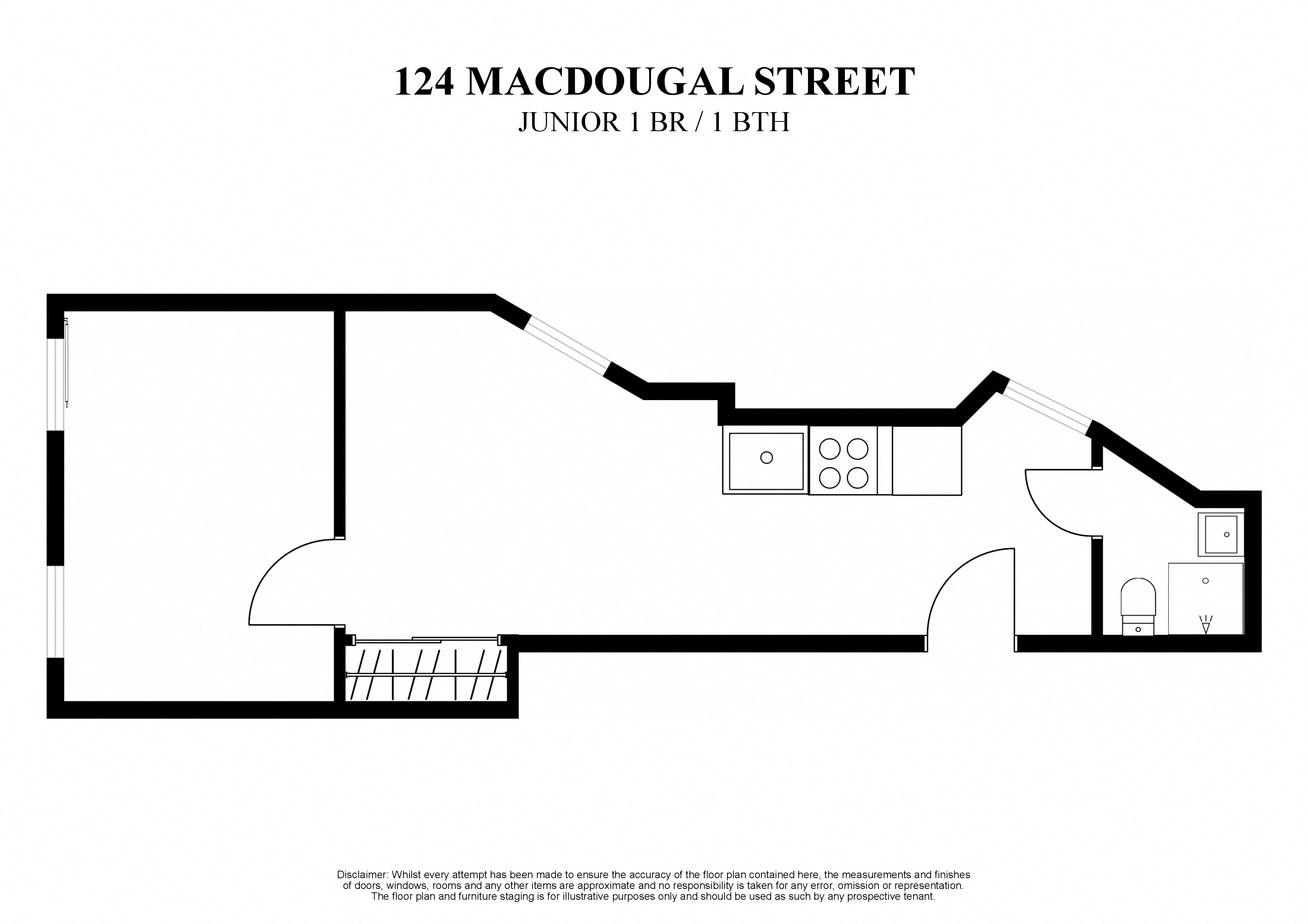 2D floor plan for Junior one bedroom one bathroom at 124 MacDougal Street